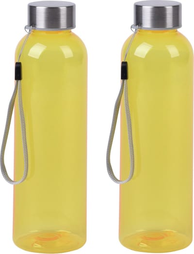 Bellatio Design Waterfles / drinkfles / sport bidon Olympic - 2x - geel - kunststof - 500 ml - rvs schroefdop
