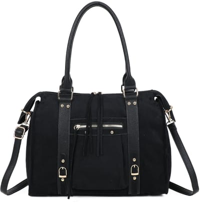 Gallantry® Dames Handtas – Grote Shopper Tas – Imitatie Suède Schoudertas – Ruime Werk Tas met Rits - Zwart
