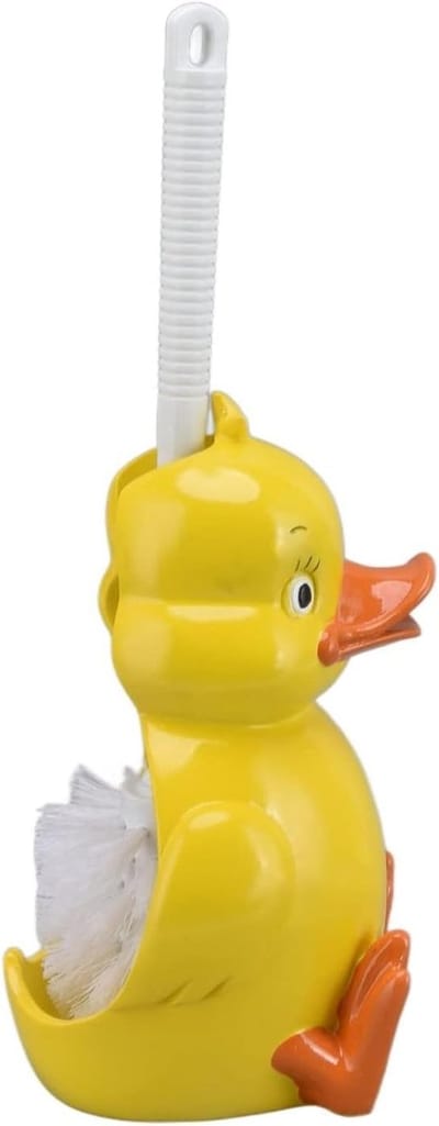 Toiletborstel in de vorm van een gele eend, naadloos met standaard, ideaal voor badkamer en appartement, schoonmaakaccessoire voor het gezin