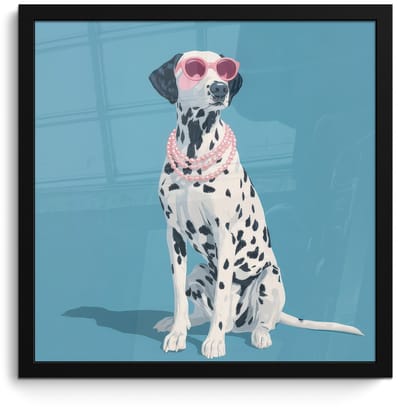 Poster in lijst - Fotolijst 40x40 cm - Posters - Dalmatiër - Zonnebril - Blauw - Posterlijst zwart - Decoratie - Wanddecoratie woonkamer - Muurdecoratie slaapkamer