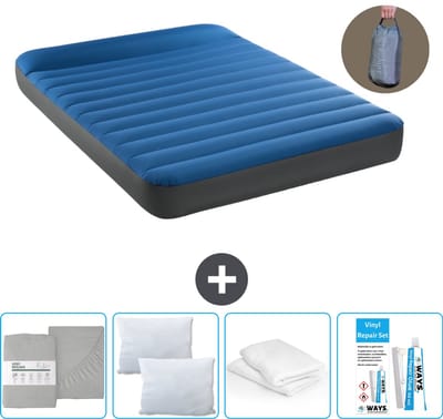 Intex Luchtbed - Twijfelaar - 137 x 191 x 22 cm - Blauw - Inclusief pomp - Hoeslaken - Kussen - Reparatieset en Kussenbeschermer