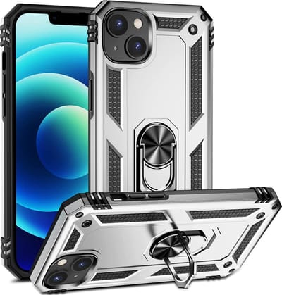 Ring Armor - Hoes met Kickstand Ring Geschikt voor: iPhone 14 - Zilver - Draaibare standaard - Magneet - ZT Accessoires