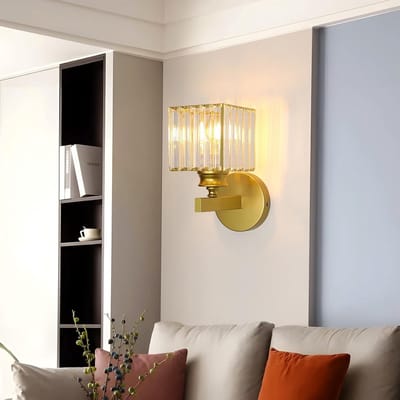 Haobosic - Kristallen wandlamp voor binnen, gouden wandlamp E27, wandlamp voor slaapkamer, woonkamer, eetkamer, hal (zonder lamp)