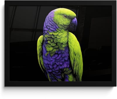 Poster in lijst - Fotolijst 40x30 cm - Posters - Papegaai - Veren - Opvallend - Groen - Posterlijst zwart - Decoratie - Wanddecoratie woonkamer - Muurdecoratie slaapkamer