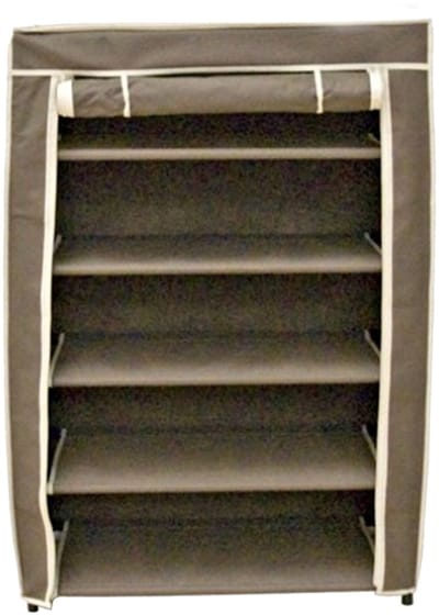 Opvouwbaar camping schoenenrek / schoenenkast - bruin - 60 x 30 x 88 cm - Kleding/schoenen opbergers - opbergen