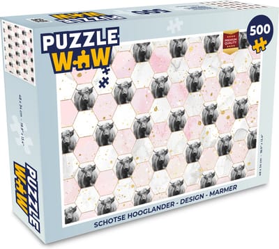 Puzzel Schotse hooglander - Design - Marmer print - Legpuzzel - Puzzel 500 stukjes