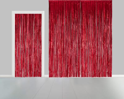Folie gordijn metallic 2,4 meter x 1 meter rood - festival themafeest huwelijk gala disco glitter and glamour wanddeco