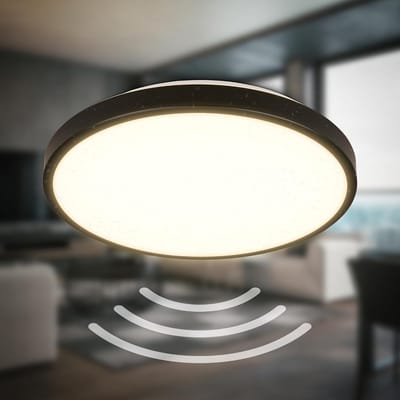 Zwarte LED Plafondlamp met Bewegingssensor IP54 - Warm Wit Licht voor Badkamer en Keuken