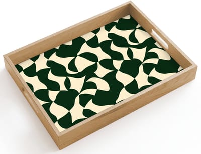 Dienblad hout 40x30 cm - Schootdienblad - Groen - Organische vlakken - Crème - Borrelplank rechthoek - Plateau dienbladen