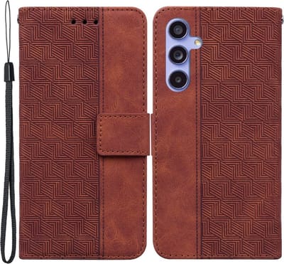 Coverup Hoesje - Geschikt voor Samsung Galaxy A55 Hoesje - Coverup Geometric Book Case - Bruin