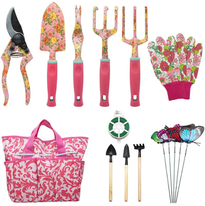 Unyqoos ® Compleet Tuingereedschap Set met 16 Stuks voor Bloemen en Tuinaccessoires, Inclusief Tas en Schaar