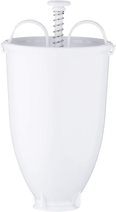 Famanu - Beslagdispenser Kunststof Wit, deegdispenser 23 x 10 x 10 cm met schaal, voor pannenkoeken, crêpes en beslag doseren, licht en handig