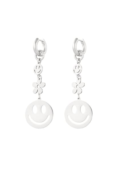 Oorbellen Smiley Zilverkleurig - Stainless Steel - Flower en Smiley - Verkleurt niet - Cadeau oorbellen