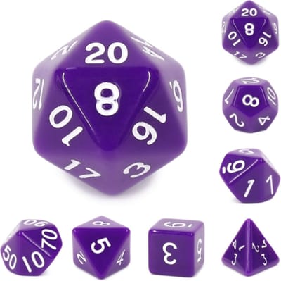 Polyset Dice | Dobbelstenen - Set Van 7 Stuks - Paars Wit Ondoorzichtig| Voor D&D en Andere Rollenspellen | Plastic Dobbelstenen Set voor Dungeons and Dragons | Polyhedral Dice Set | Met Mooie Zwarte Velvet Dice Bag voor Ongeveer 3 Sets
