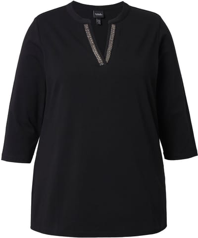 Ulla Popken - Dames - Longshirt A-lijn tuniekhals 3/4-mouwen - Zwart - Maat 54+