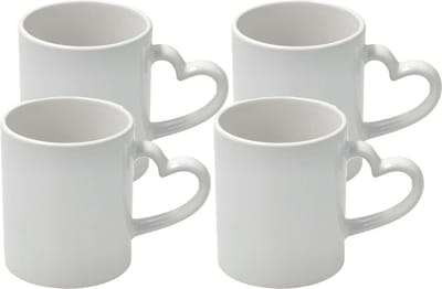 Koffiemok met handvat in hartvorm - 4x - wit - keramiek - 300 ml