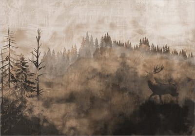 Fotobehangkoning - Behang - Vliesbehang - Fotobehang Bos - Schilderij - Vintage - Memory of the Wild - 150 x 105 cm