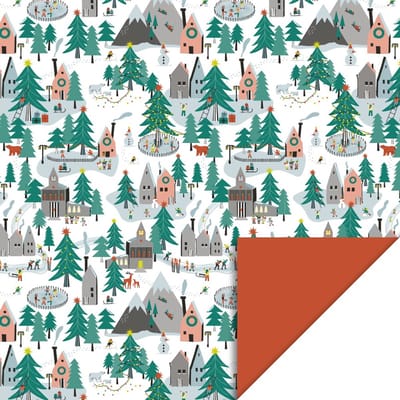 Het Inpakhuis - Inpakpapier - Cadeaupapier - Kadopapier - X-mas Village - Orange - 70cm x 3m - Rol inpakpapier - Kerst - Kerstbomen - Feest - Kerstboom - Kerstdagen - Kerstdorp
