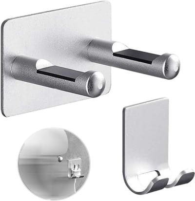 Haardrogerhouder voor wandmontage, zelfklevende föhnhouder van aluminiumlegering, RVS, Geen boren, föhnhouder met stekker voor thuisbadkamer (zilver) - Cyslmuk