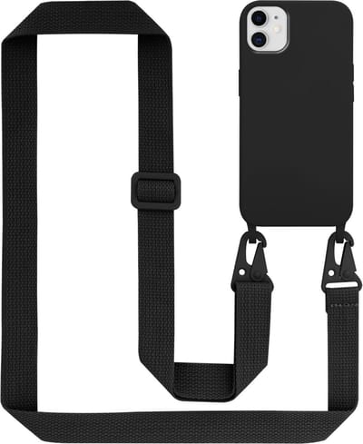Cadorabo Mobiele telefoon ketting geschikt voor Apple iPhone 11 in LIQUID ZWART - Silicone beschermhoes met lengte verstelbare koord riem