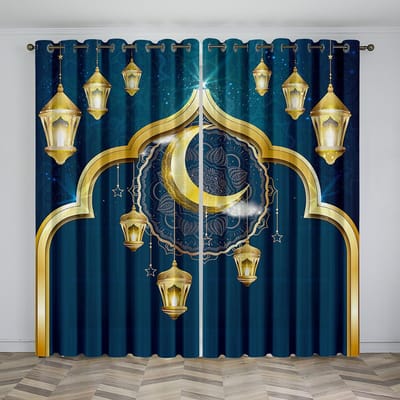 Verkoop Eid Mubarak Lslamic Moslim Ramadan Festival Verduisterende Gordijnen Raamgordijn voor Woonkamer Slaapkamer Decor 2 Stuks W50xH130(CM)x2pcs&Grommet Top