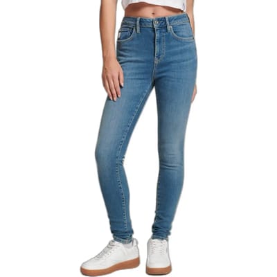 Superdry Skinny Jeans met Hoge Taille van Biologisch Katoen Blauw Grootte: 28/30