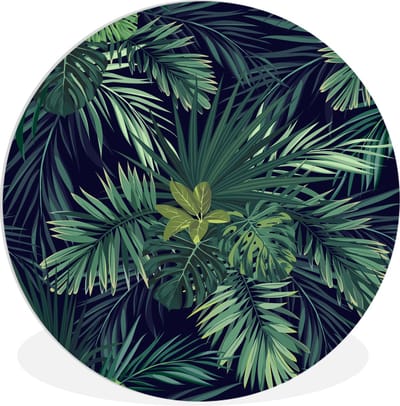 WallCircle® Wandcirkel 30x30 cm - Muurcirkel Jungle - Patronen - Blad - Jongens - Meisjes - Kinderen - Muurdecoratie woonkamer - Wanddecoratie slaapkamer - Kamer decoratie accessoires - Ronde schilderijen