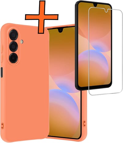 Hoes - Met Screenprotector - Geschikt voor Samsung Galaxy A26 - Sterk & Shockproof - Back Cover - Siliconen Case - Telefoon Hoes - Perzik