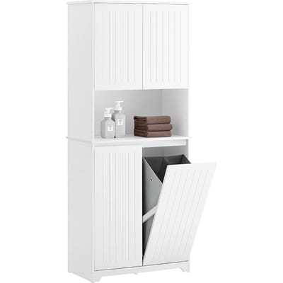 SoBuy BZR182-W Hoge Badkamerkast - Wit Houten Compositie met Waszak