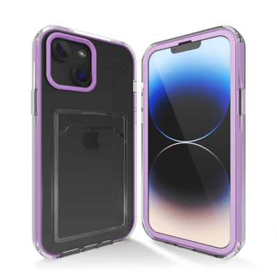 Transparant hoesje geschikt voor iPhone 13 hoesje - Paars hoesje met pashouder hoesje bumper - Doorzichtig case hoesje met shockproof bumpers