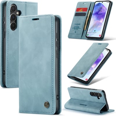 Casemania Hoesje Geschikt voor Samsung Galaxy S25 Plus - Aqua Blue - Dunne Portemonnee Book Case - Slim Wallet Case met Pasjeshouder