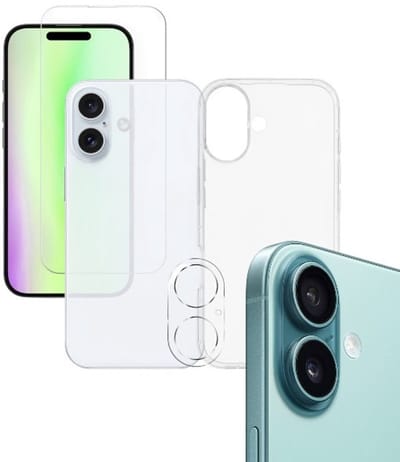 Back cover Silicone hoesje transparant met Screenprotector Glas 3x en Camera lens protector 3x Geschikt voor: iPhone 17