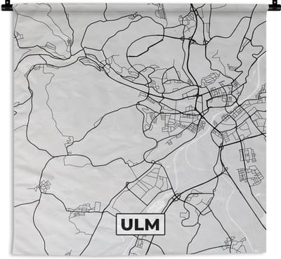 Wandkleed - Wanddoek - Duitsland - Plattegrond - Kaart - Ulm- Stadskaart - 180x180 cm - Wandtapijt