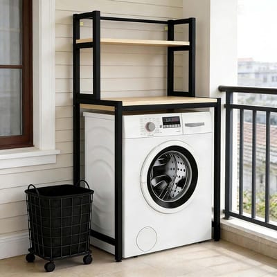 Opbergrek boven wasmachine - Wasmachine kast - Ruimte besparen - Stevig metalen frame - 2 stuks - Zwart