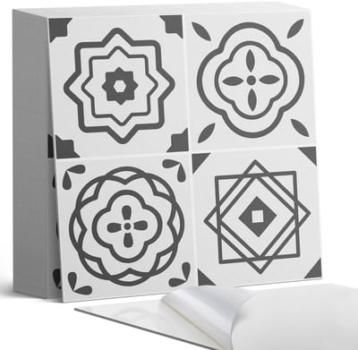 Coloray Plaktegels - Geometrische patronen in vierkanten Zelfklevende Tegels - 20 cm x 20 cm - Zwart Plaktegels - 20 stuks - Vierkant PVC Tegels - Plaktegels Badkamer - Plaktegels Vloer - Vinyl Tegels Zelfklevend - Wandtegel Zelfklevend