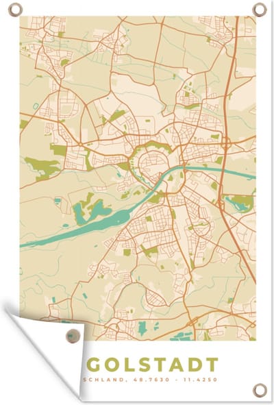 Muurdecoratie Ingolstadt - Plattegrond - Stadskaart - Vintage - Kaart - 120x180 cm - Tuinposter - Tuindoek