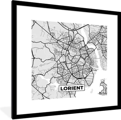 Fotolijst incl. Poster - Frankrijk - Plattegrond - Kaart - Lorient - Stadskaart - 40x40 cm - Posterlijst