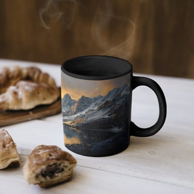 Magische Mok - Foto op Warmte Mokken - Koffiemok - Berglandschap met Gouden Zonsondergang - Magic Mok - Beker - 350 ML - Theemok