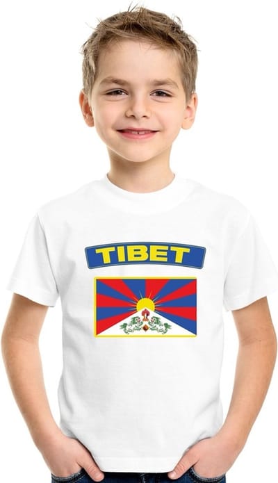 Tibet t-shirt met Tibetaanse vlag wit kinderen 110/116
