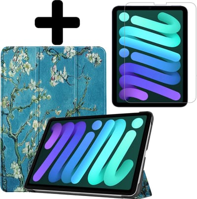 Hoes - Geschikt voor Apple iPad Mini 6 (2021) - 8.3 inch - 6e Generatie - Met Screenprotector - Trifold Bookcase - Hard Cover - Hardcover Book Case - Tablet Hoesje - Bloesem