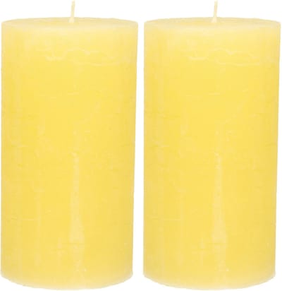 Atmosphera Stompkaars - 2x - geel - 7 x 13 cm - rustiek model - cilinderkaars - kaars