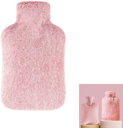 Warmwaterkruik - Handwarmer gevuld met water - Warmkompreszak - Warmbedkruik - Stoffen hoes + kruik - 1000 ml - Formaat 24 * 14 * 5 cm - Geschikt voor het verwarmen van handen en voeten, buik, nek, schouders en spiervermoeidheid - Roze