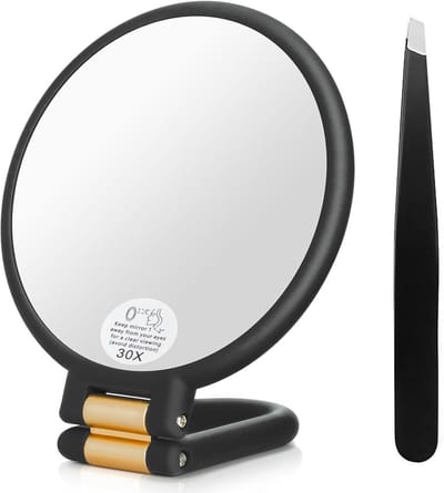 YONO Vergrootspiegel Inklapbaar - 30x Vergroting - Mini Make Up Spiegel - Handspiegel - Reisspiegel met Pincet Epileer - Zwart