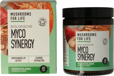 Mushrooms4Life Myco Synergy Paddenstoelen Poeder Bio 60 gram (Lion’s Mane, Shiitake, Maitake, Reishi, Cordyceps en Tremella)