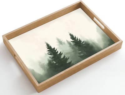 Dienblad hout 50x35 cm - Schootdienblad - Sparren - Bomen - Groen - Beige - Borrelplank rechthoek - Plateau dienbladen
