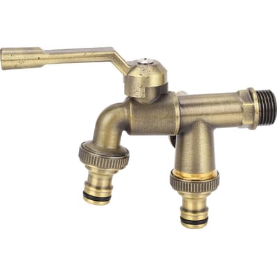 Buiten Dubbele Kranen Waterkraan Set 34in Inlaat Wandmontage Messing Vorstbestendig Buiten Antiek beige