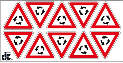 Pas op rotonde sticker - J9 | 5 cm - 10 stuks per vel