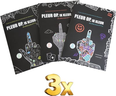 Pleur Op Ik Kleur Set! 3 Brutale anti stress kleurboeken volwassenen classic, surreal, urban - Als alles even k*t is - 82 rauwe kleurplaten, 164 vragen - f*ck it krasboek - kleuren, frustratie loslaten, invulboek, scheuren - donkere humor cadeau gift