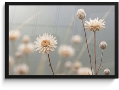 Poster in lijst - Fotolijst 60x40 cm - Posters - Strobloemen - Wit - Daglicht - Posterlijst zwart - Decoratie - Wanddecoratie woonkamer - Muurdecoratie slaapkamer