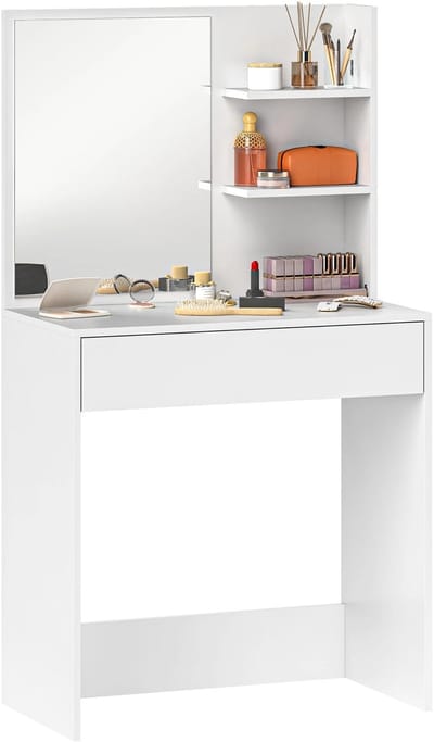 ITRONIQ Kaptafel Met Spiegel en Lades - Make - Up Tafel Met Opbergruimte - Kaptafel Voor Slaapkamer - 75x40x137 CM - WIT